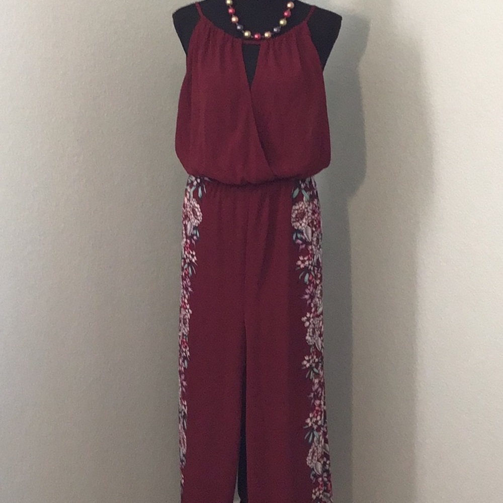 Candies Burgundy and Floral Jumpsuit - XXL